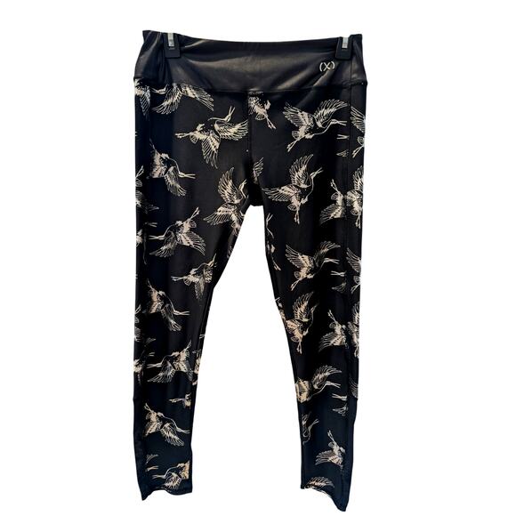 2(X)IST Women’s Black Crane Bird Print Compression Leggings Size Medium M - Picture 1 of 5
